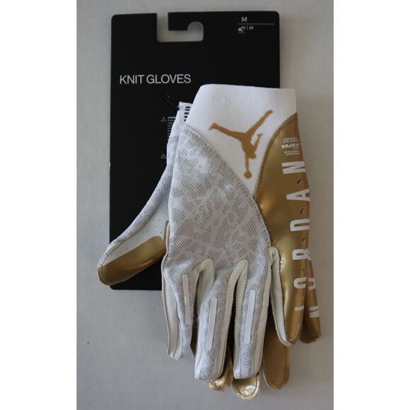 Nike Jordan Adult Sz M Gold/White Vapor Knit 4.0 Metallic Football Gloves - Picture 1 of 6